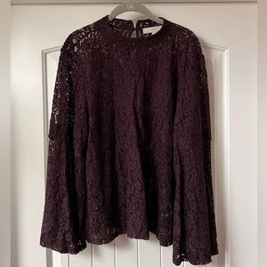 XL Loft Purple Lace Bell Sleeve Top